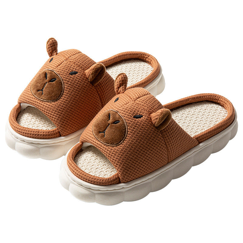 Open Toe Couple Indoor Non-slip Linen Slippers