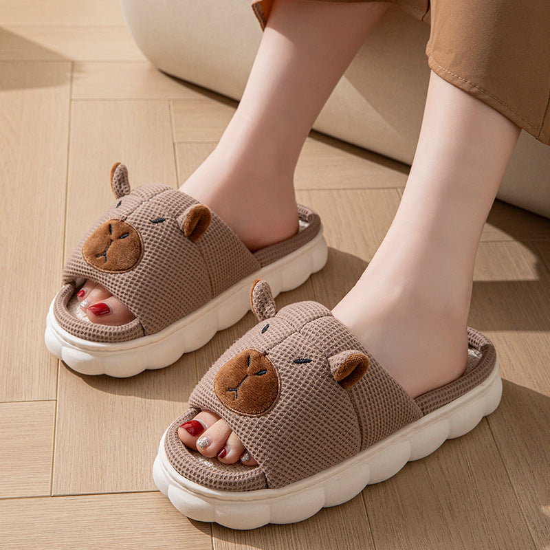 Open Toe Couple Indoor Non-slip Linen Slippers