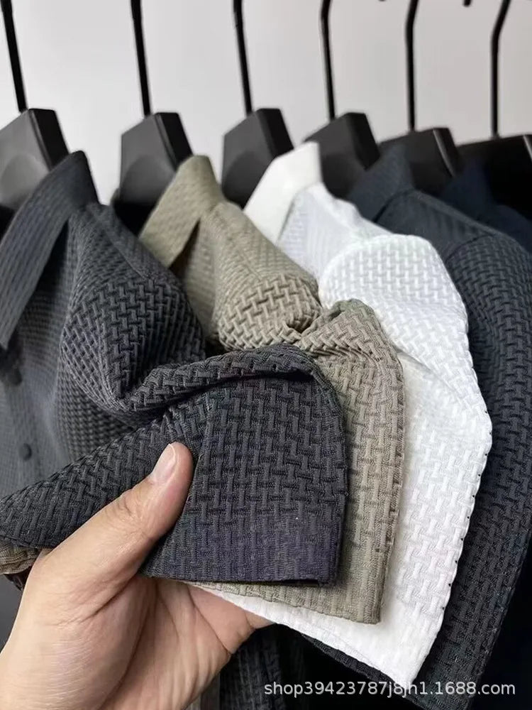 New style ice silk jacquard polo shirt short sleeve summer men's t-shirt casual business fashion stand collar t-shirt men