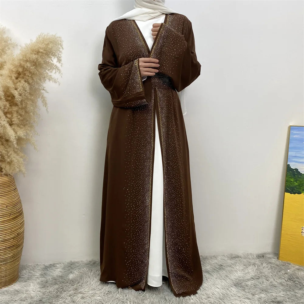 Eid Ramadan Muslim Women Diamonds Maxi Dress Kimono Cardigan Open Abaya Dubai Turkey Kaftan Islam Clothing Kebaya Robe Jalabiya