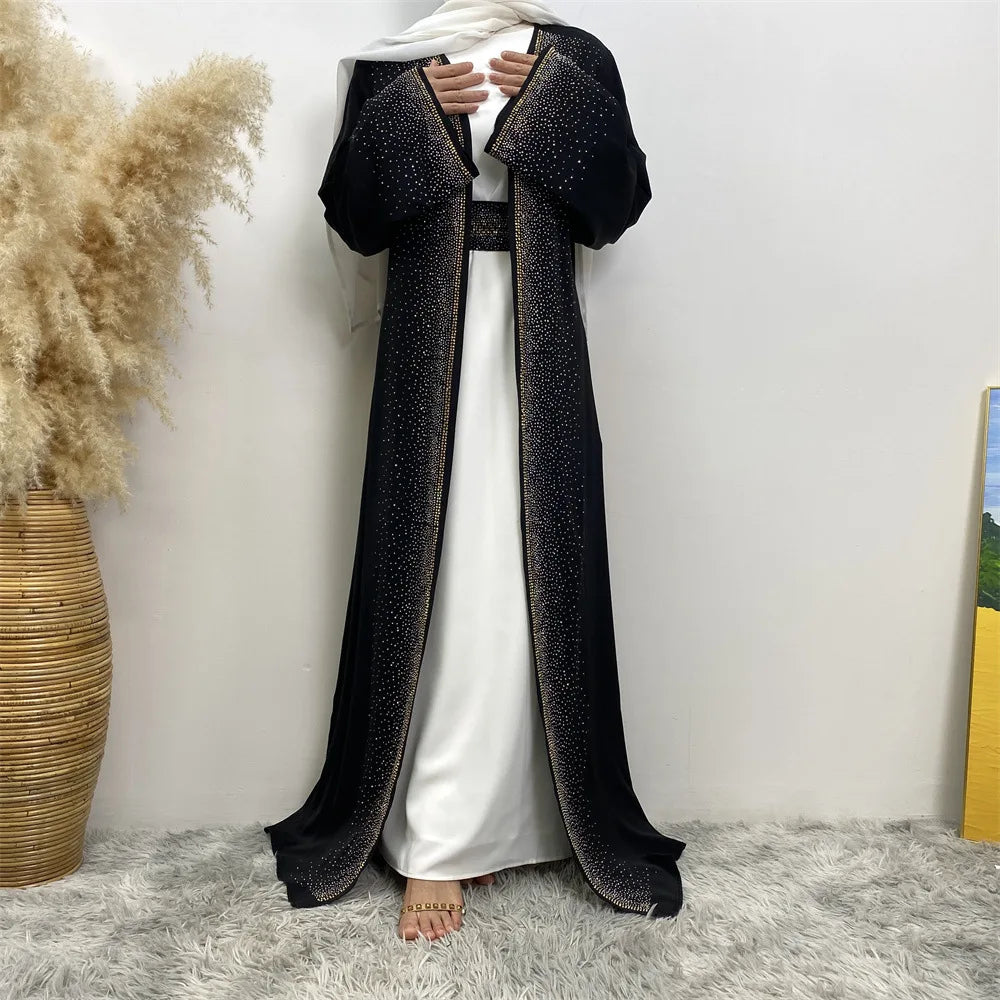Eid Ramadan Muslim Women Diamonds Maxi Dress Kimono Cardigan Open Abaya Dubai Turkey Kaftan Islam Clothing Kebaya Robe Jalabiya