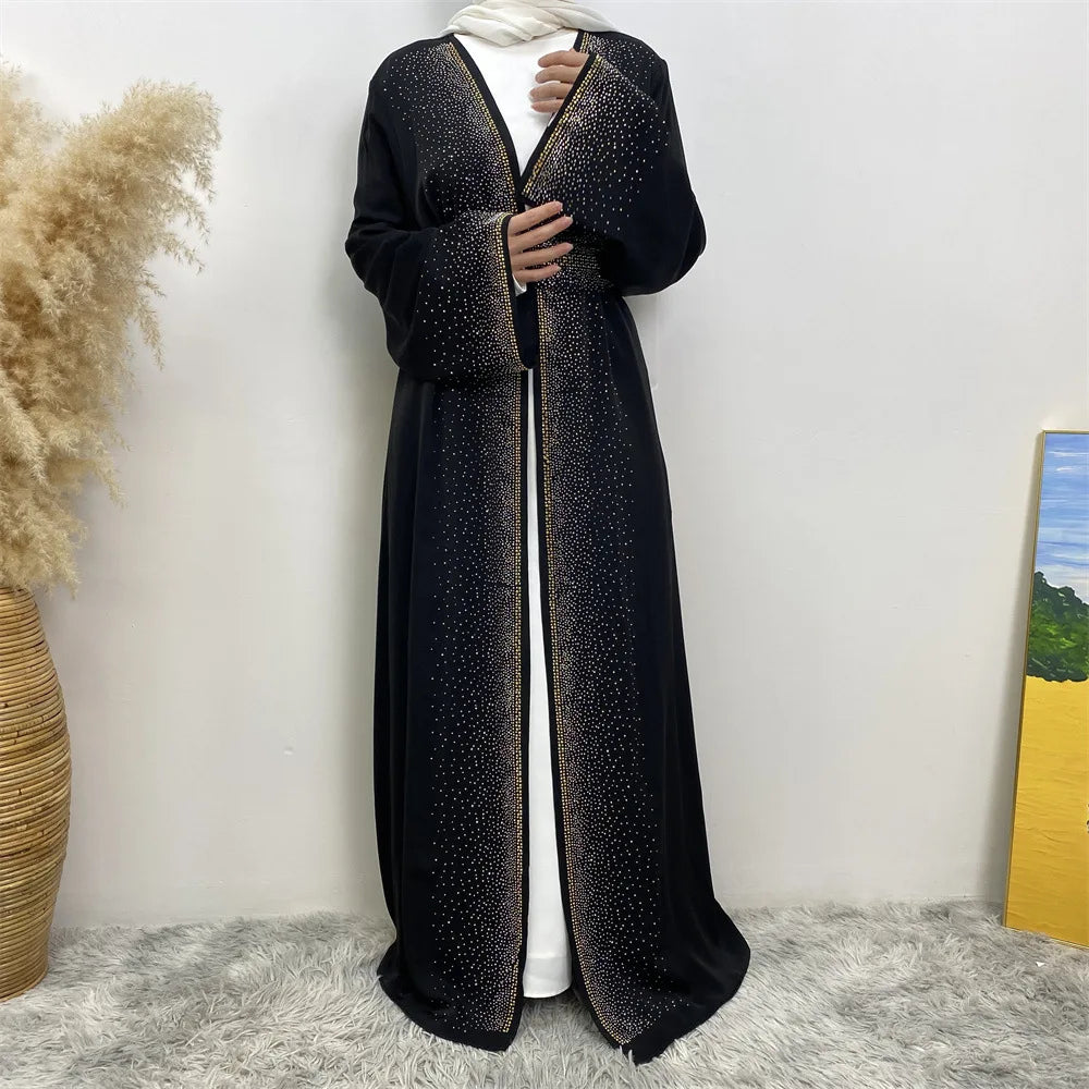 Eid Ramadan Muslim Women Diamonds Maxi Dress Kimono Cardigan Open Abaya Dubai Turkey Kaftan Islam Clothing Kebaya Robe Jalabiya