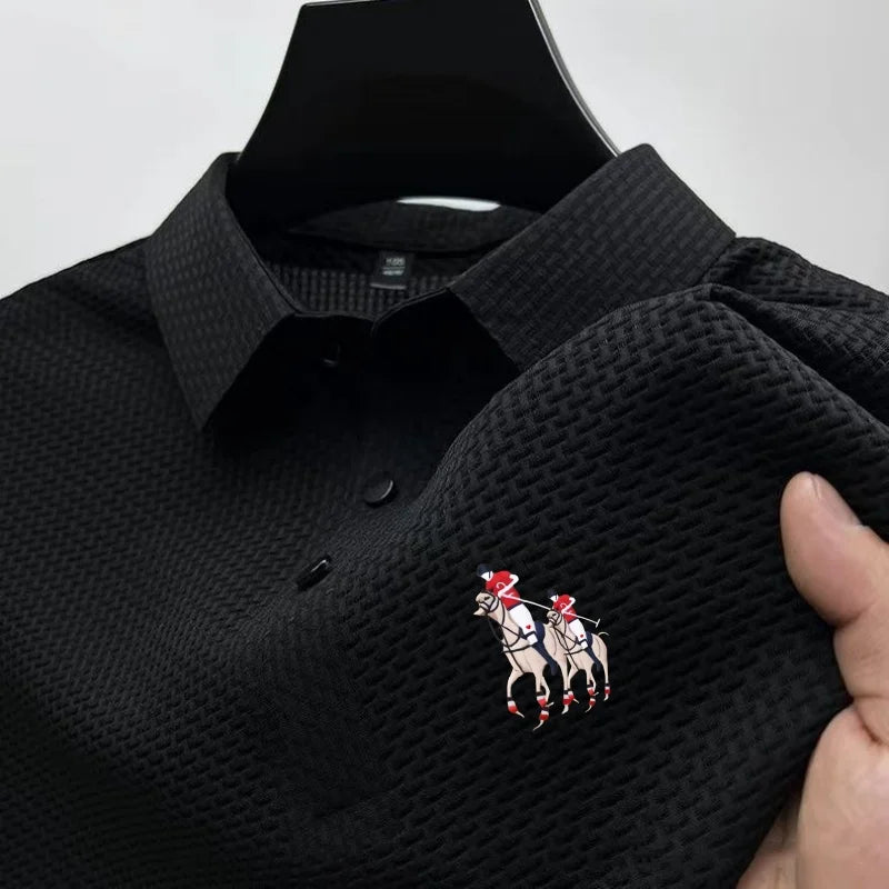 New style ice silk jacquard polo shirt short sleeve summer men's t-shirt casual business fashion stand collar t-shirt men