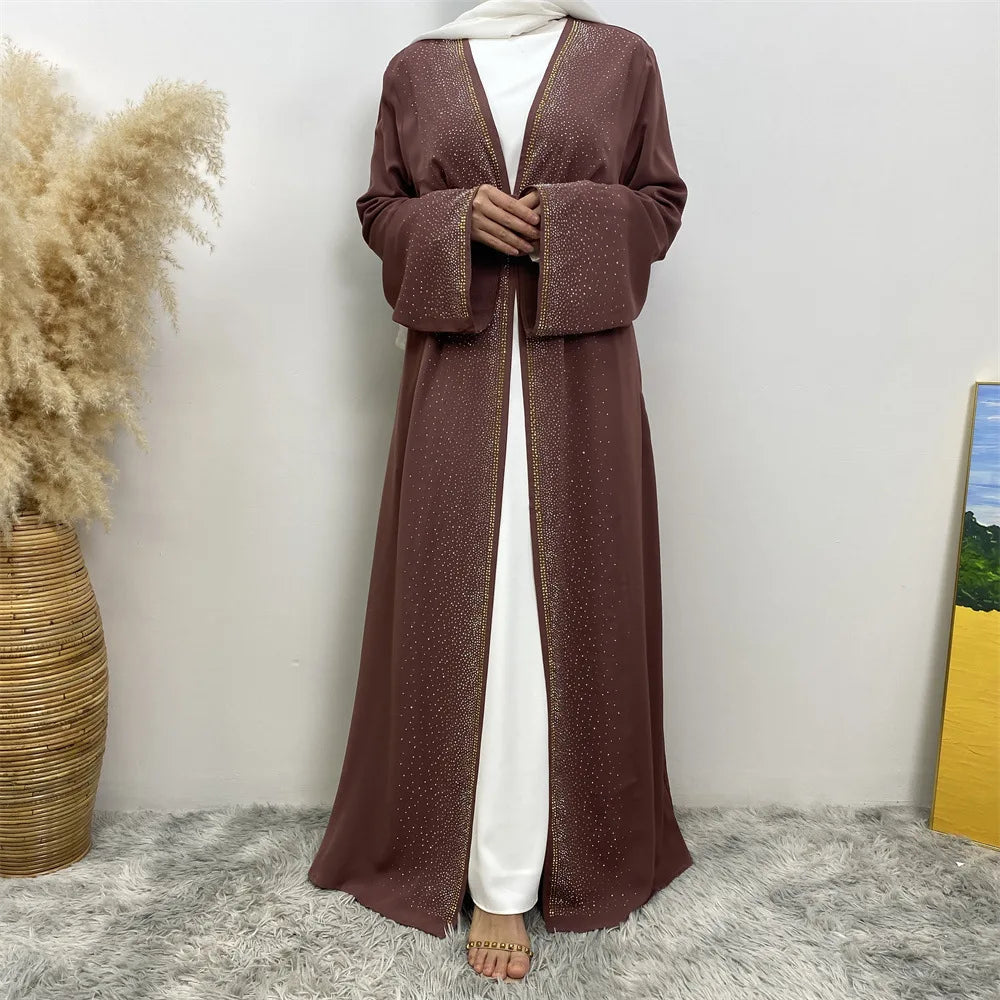 Eid Ramadan Muslim Women Diamonds Maxi Dress Kimono Cardigan Open Abaya Dubai Turkey Kaftan Islam Clothing Kebaya Robe Jalabiya