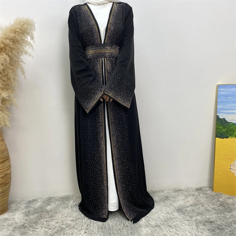 Eid Ramadan Muslim Women Diamonds Maxi Dress Kimono Cardigan Open Abaya Dubai Turkey Kaftan Islam Clothing Kebaya Robe Jalabiya