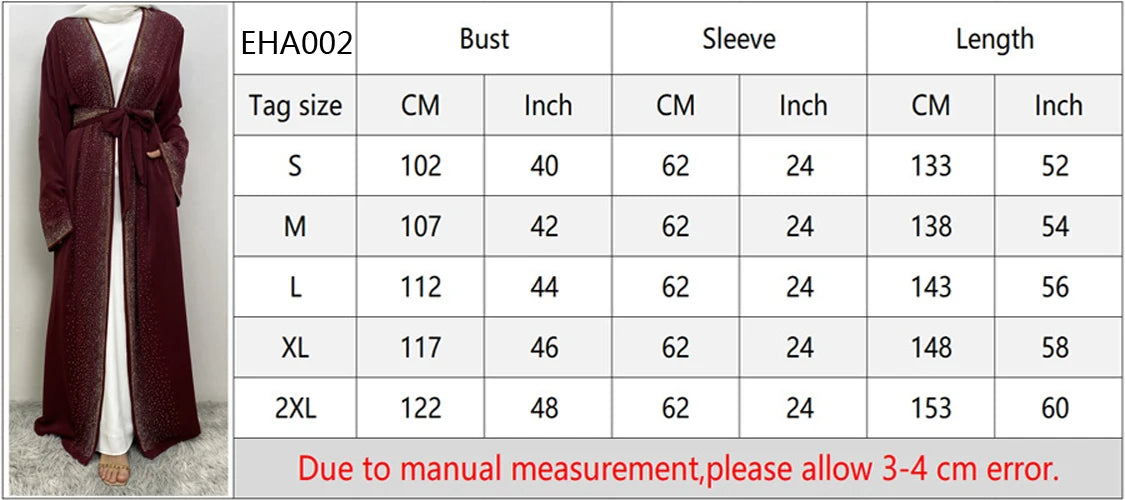 Eid Ramadan Muslim Women Diamonds Maxi Dress Kimono Cardigan Open Abaya Dubai Turkey Kaftan Islam Clothing Kebaya Robe Jalabiya