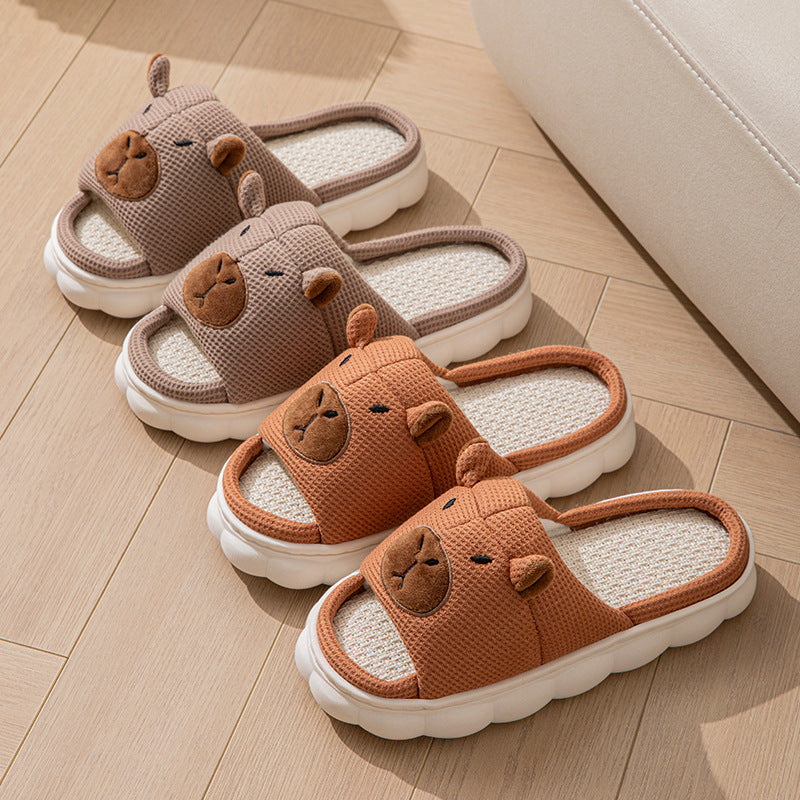 Open Toe Couple Indoor Non-slip Linen Slippers