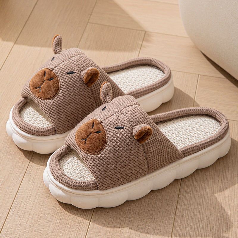 Open Toe Couple Indoor Non-slip Linen Slippers