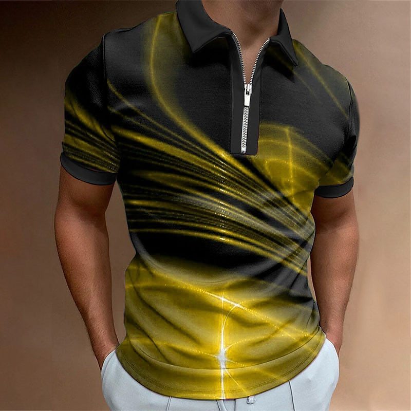 Men's Lapel Short Sleeve Zipper Polo Shirt Printing