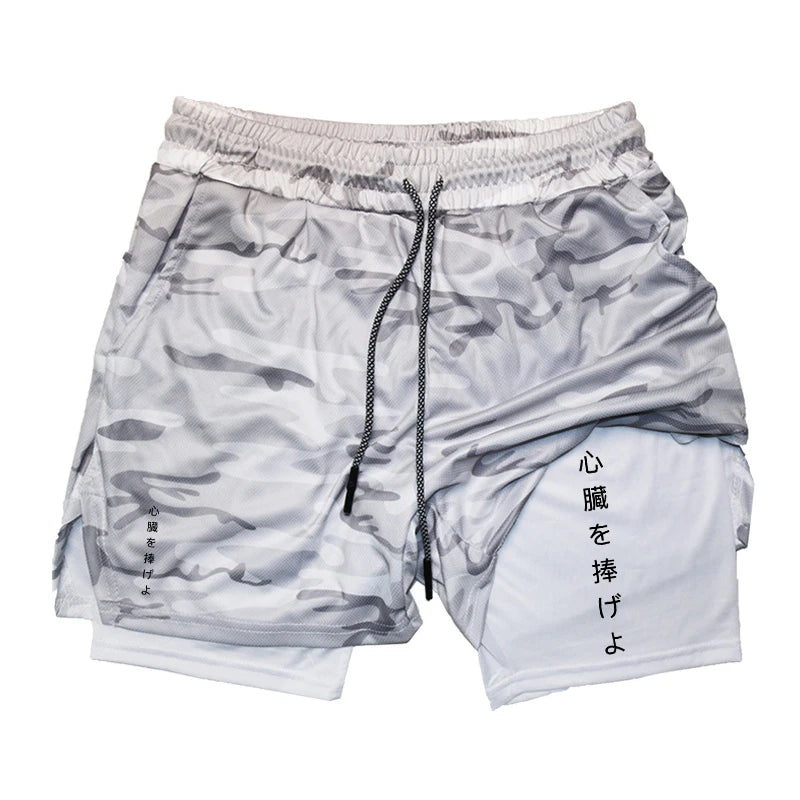 Graphic 2 In 1 Workout Running Shorts For Men Sporty Quick Dry Shorts With Phone Pocket Towel Loop Summer Gym Shorts Activewear