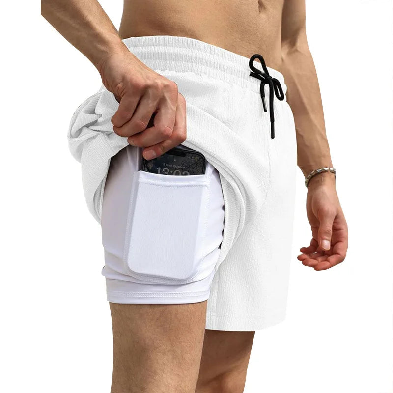 2025 cross-border summer men's casual sports shorts men's running three-point pants quick-drying lined double-layer woven shorts