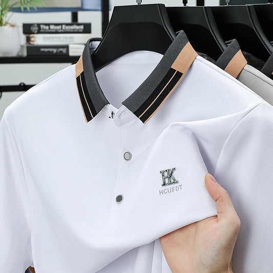 Summer Mulberry Silk Polo Shirt Men's Solid Color Business Men's Casual Lapel Short Sleeved High-end Breathable T-shirt