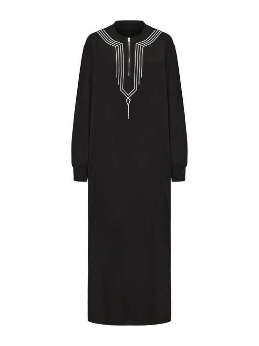 New Four Seasons Universal 100% Authentic Original Long Sleeve Muslim Robe Embroidery Zipper Craft Business Casual Men's