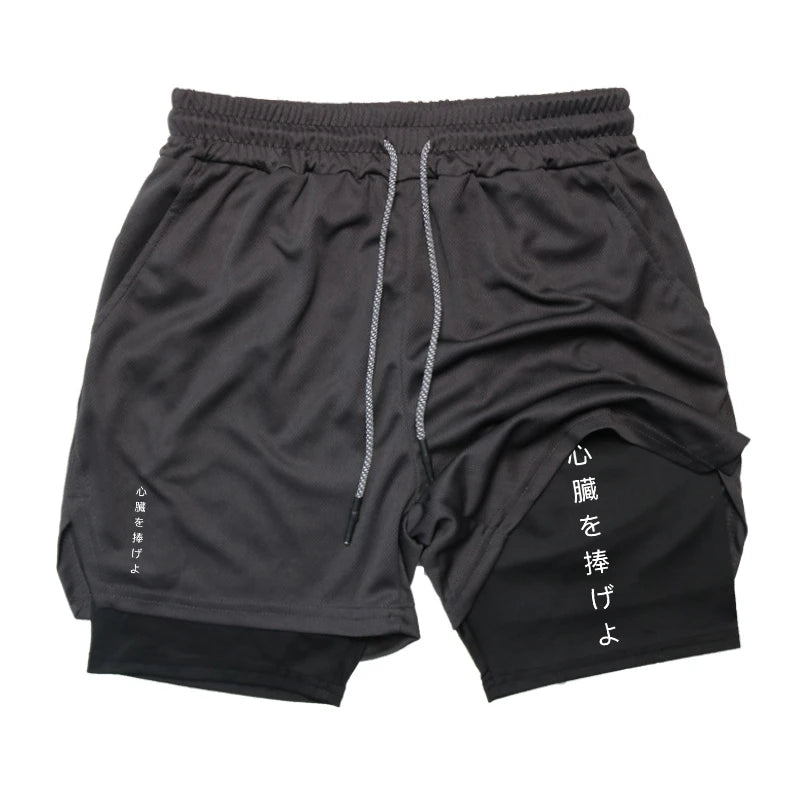 Graphic 2 In 1 Workout Running Shorts For Men Sporty Quick Dry Shorts With Phone Pocket Towel Loop Summer Gym Shorts Activewear