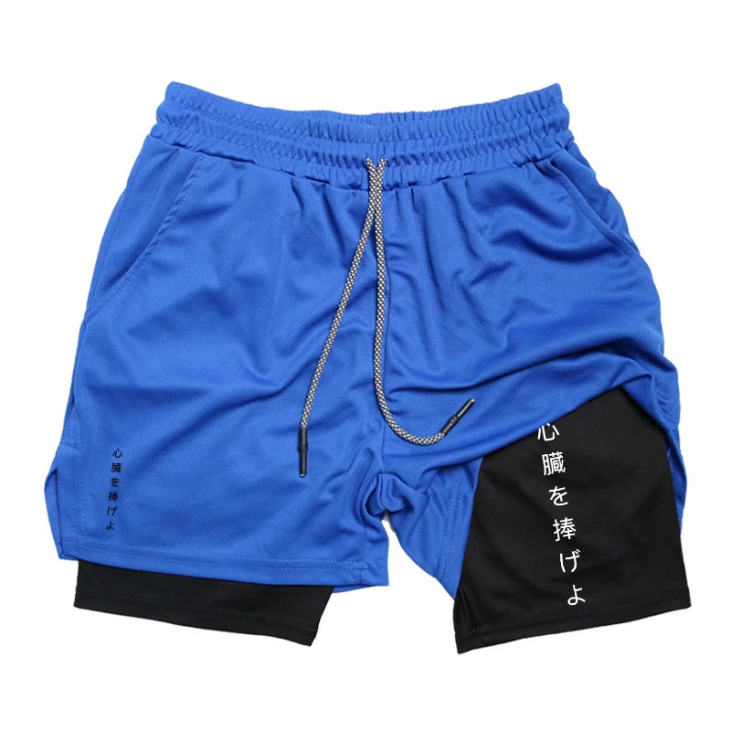 Graphic 2 In 1 Workout Running Shorts For Men Sporty Quick Dry Shorts With Phone Pocket Towel Loop Summer Gym Shorts Activewear