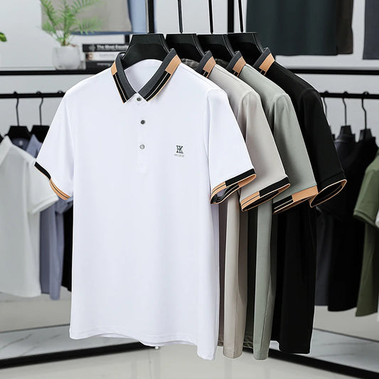 Summer Mulberry Silk Polo Shirt Men's Solid Color Business Men's Casual Lapel Short Sleeved High-end Breathable T-shirt