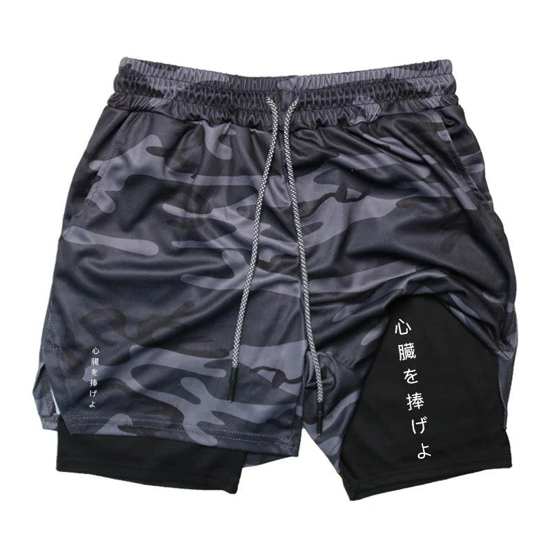 Graphic 2 In 1 Workout Running Shorts For Men Sporty Quick Dry Shorts With Phone Pocket Towel Loop Summer Gym Shorts Activewear