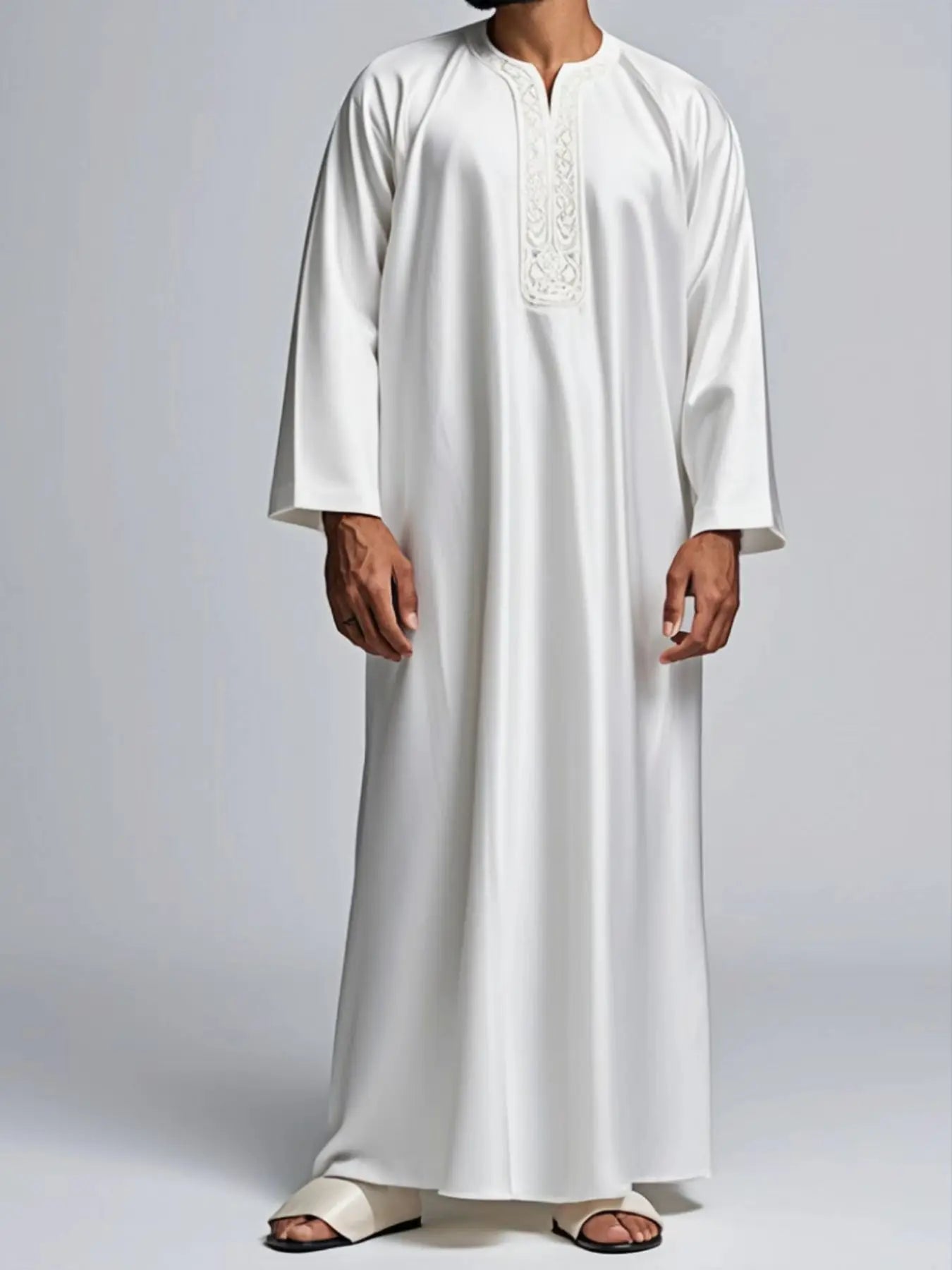 New Four Seasons Universal 100% Authentic Original Long Sleeve Muslim Robe Embroidery Zipper Craft Business Casual Men's