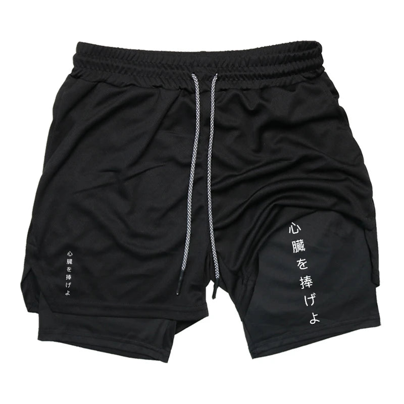 Graphic 2 In 1 Workout Running Shorts For Men Sporty Quick Dry Shorts With Phone Pocket Towel Loop Summer Gym Shorts Activewear
