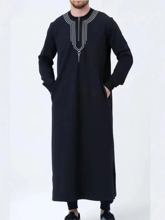 New Four Seasons Universal 100% Authentic Original Long Sleeve Muslim Robe Embroidery Zipper Craft Business Casual Men's